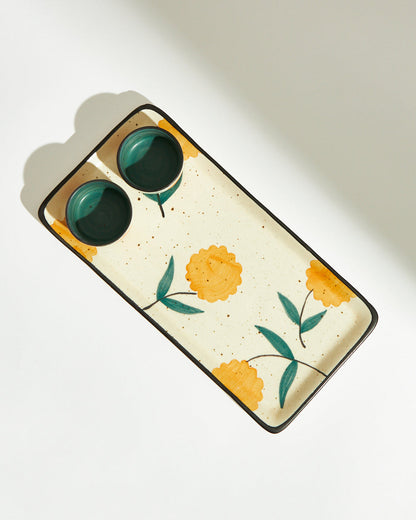Marigold Chip & Dip Platter | Handpainted Stoneware